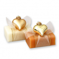 Schafmilchseife eckig 100g dekoriert mit Herz-Glashänger, Classic/Quitte 