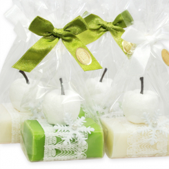 Schafmilchseife eckig 100g dekoriert mit Glitzerapfel in Cello, Classic/Apfel 