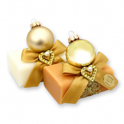 Schafmilchseife eckig 100g dekoriert mit Glaskugel, Classic/Quitte 