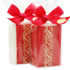 Sheep milk soap 100g decorated with red deco ribbon in a cellophane, Classic/pomegranate 