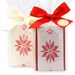 Sheep milk soap 100g decorated with deco ribbon in a cellophane, Classic/pomegranate 