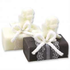 Sheep milk soap 100g decorated with a soap angel 20g, Classic/christmas rose silver 