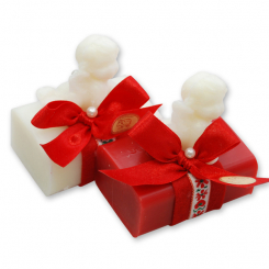 Schafmilchseife eckig 100g dekoriert mit Seifenengel 20g, Classic/Granatapfel 