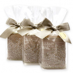 Schafmilchseife eckig 100g dekoriert mit Dekoband in Cello, sortiert 