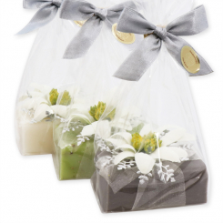 Schafmilchseife eckig 100g dekoriert mit Edelweiß in Cello, sortiert 