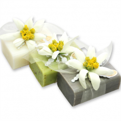 Schafmilchseife eckig 100g dekoriert mit Edelweiß, sortiert 