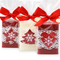 Sheep milk soap 100g decorated with christmas motives in a cellophane, Classic/pomegranate 
