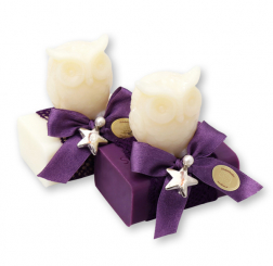 Schafmilchseife eckig 100g dekoriert mit Seifeneule 50g, Classic/Holunder 