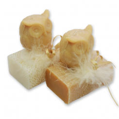 Schafmilchseife eckig 100g dekoriert mit Seifeneule 50g, Classic/Quitte 