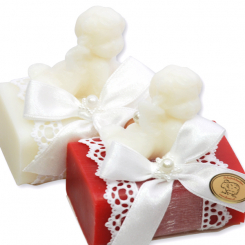 Schafmilchseife eckig 100g dekoriert mit Seifenengel 20g, Classic/Granatapfel 