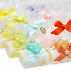 Sheep milk soap 100g decorated with a glass christmas heart in Cello, Classic 