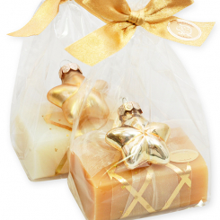 Schafmilchseife eckig 100g dekoriert mit Glasstern in Cello, Classic/Quitte 