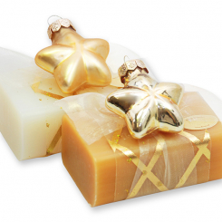 Schafmilchseife eckig 100g dekoriert mit Glasstern, Classic/Quitte 