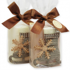 Schafmilchseife eckig 100g dekoriert mit Schlittschuh in Cello, Classic/Mandelöl 