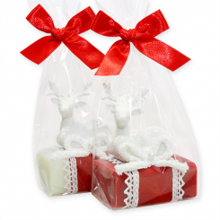 Sheep milk soap 100g decorated with a deer in a cellophane, Classic/pomegranate 