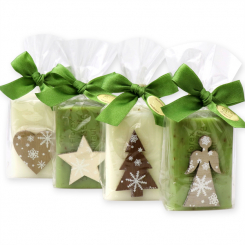 Schafmilchseife eckig 100g dekoriert mit weihnachtliche Motive in Cello, Classic/Eisenkraut 