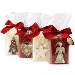 Schafmilchseife eckig 100g dekoriert mit weihnachtliche Motive in Cello, Classic/Granatapfel 