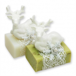 Schafmilchseife eckig 100g dekoriert mit Hirsch, Classic/Eisenkraut 