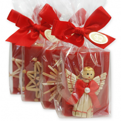 Schafmilchseife eckig 100g dekoriert mit Strohmotive in Cello, Granatapfel 