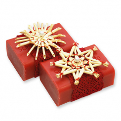 Schafmilchseife eckig 100g dekoriert mit Strohstern, Granatapfel 