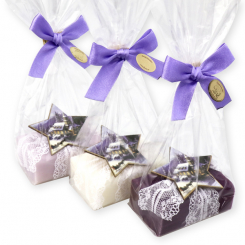 Schafmilchseife eckig 100g dekoriert mit Stern in Cello, sortiert 