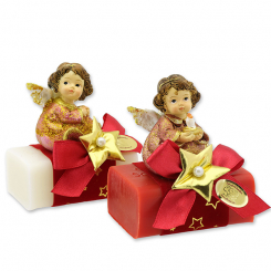 Schafmilchseife eckig 100g dekoriert mit Engel, Classic/Granatapfel 