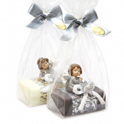Sheep milk soap 100g decorated with an angel in a cellophane, Classic/christmas rose silver 