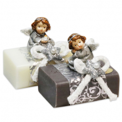 Sheep milk soap 100g decorated with an angel, Classic/christmas rose silver 