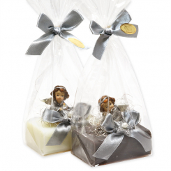 Sheep milk soap 100g decorated with an angel in a cellophane, Classic/christmas rose silver 