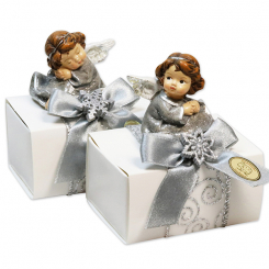 Sheep milk soap 100g in a box decorated with an angel, Classic/Christmas rose silver 