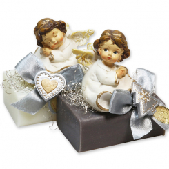 Sheep milk soap 100g decorated with an angel, Classic/christmas rose silver 