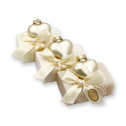 Schafmilchseife eckig 100g dekoriert mit Glasherz, sortiert 