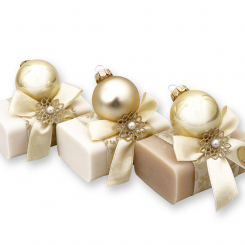 Schafmilchseife eckig 100g dekoriert mit Glaskugel, sortiert 