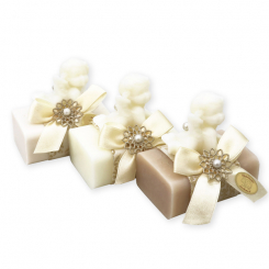 Schafmilchseife eckig 100g dekoriert mit Seifenengel 20g, sortiert 