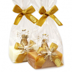 Schafmilchseife eckig 100g dekoriert mit Engel in Cello, Classic/Quitte 