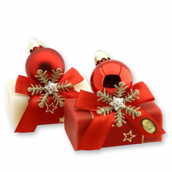 Sheep milk soap 100g decorated with a glass christmas ball, Classic/pomegranate 