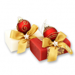 Schafmilchseife eckig 100g dekoriert mit Weihnachtskugel, Classic/Granatapfel 