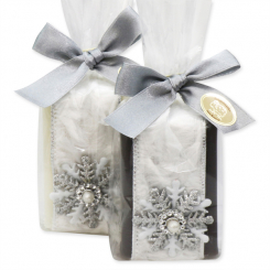 Schafmilchseife eckig 100g dekoriert mit Schneeflocke in Cello, Classic/Christrose 