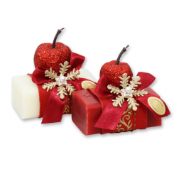 Schafmilchseife eckig 100g dekoriert mit Glitzerapfel, Classic/Granatapfel 