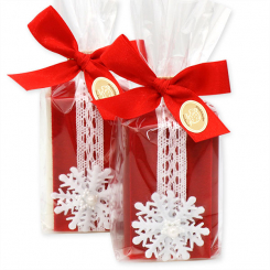Sheep milk soap 100g decorated with a snowflake in a cellophane, Classic/pomegranate 