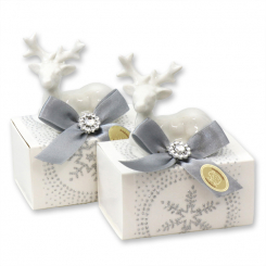 Schafmilchseife eckig 100g verpackt in Schachtel dekoriert mit Hirsch, Classic/Christrose 