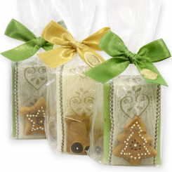 Schafmilchseife eckig 100g dekoriert mit Lebkuchen in Cello, Classic/Eisenkraut 