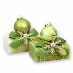 Schafmilchseife eckig 100g dekoriert mit Kugel, Classic/Eisenkraut 