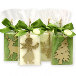 Schafmilchseife eckig 100g dekoriert mit weihnachtliche Motive in Cello, Classic/Eisenkrau 