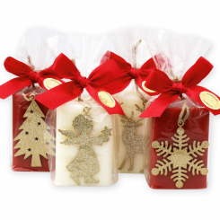Schafmilchseife eckig 100g dekoriert mit weihnachtliche Motive in Cello, Classic/Granatapfel 