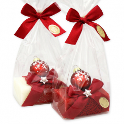 Sheep milk soap 100g decorated with a glass christmas ball in a cellophane, Classic/pomegranate 