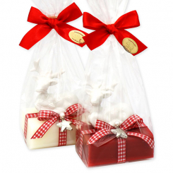 Sheep milk soap 100g decorated with a deer in a cellophane, Classic/pomegranate 