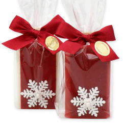 Sheep milk soap 100g decorated with a snowflake in a cellophane, Classic/pomegranate 