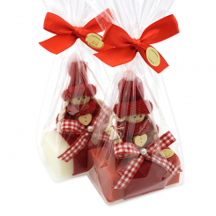 Sheep milk soap 100g decorated with a gnome in a cellophane, Classic/pomegranate 