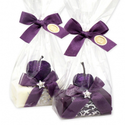 Schafmilchseife eckig 100g dekoriert mit Glitzerapfel in Cello, Classic/Holunder 